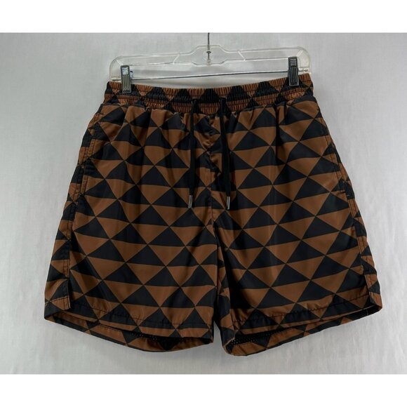 Maison Article Shorts Men S Drawstring Mesh Lined Triangle Geometric Brown Black - Picture 1 of 12
